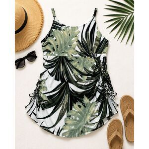 Swim by Cacique Swim Dress Womens 24 Tropical Print Ruched Plus Size Swimsuit